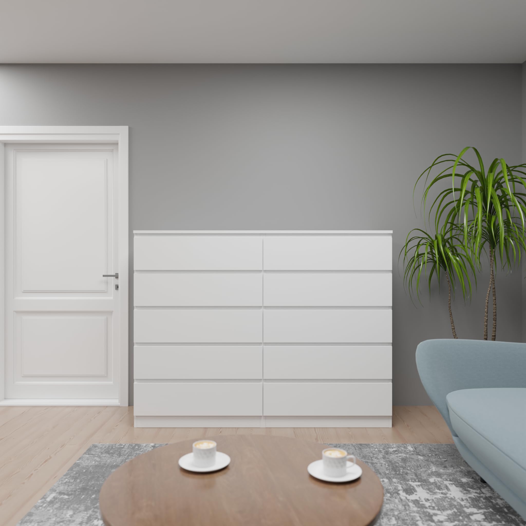 VIKI Engineered Wood Dresser With 10 Drawers, Chest Of 10 Drawers,Clothes Storage, Organizer Unit Bedroom, Hallway, Entryway,Width 160Cms, Frosty White Colour | 1 Year Warranty, Matte-image-2