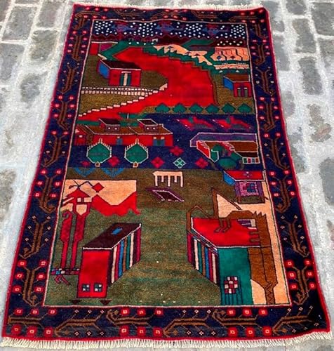 3x4 Afghan Baloch Design Hand Knotted Medallion Home Decor Rug