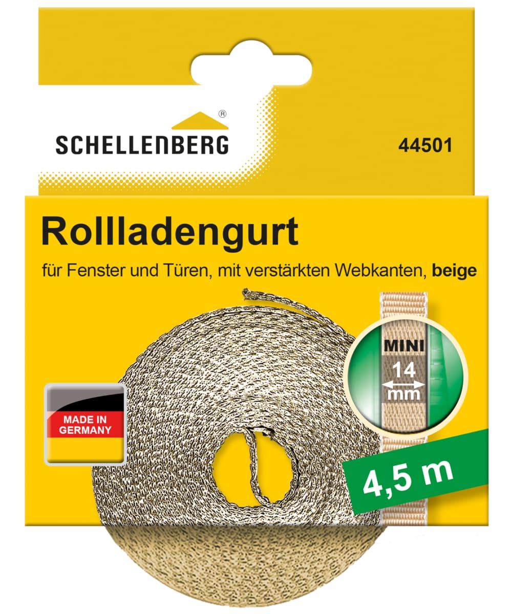 Schellenberg 44501 Roller Shutter Strap for Window (Width: 14 mm, Mini System: 4.5 m), Beige, 44501