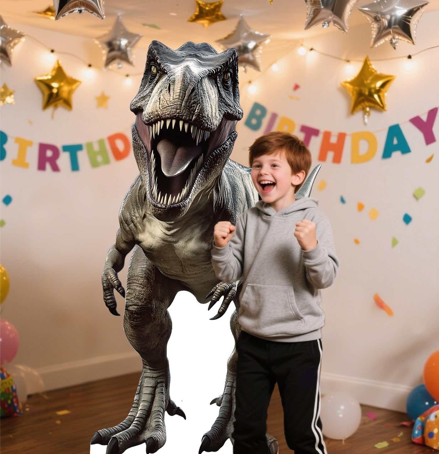 5.2 ft Dinosaur Cardboard Cutout Large T-Rex Cutout Stand-up Tyrannosaurus Photo Backdrop for Dinosaur Birthday Jungle Safari Party Supplies