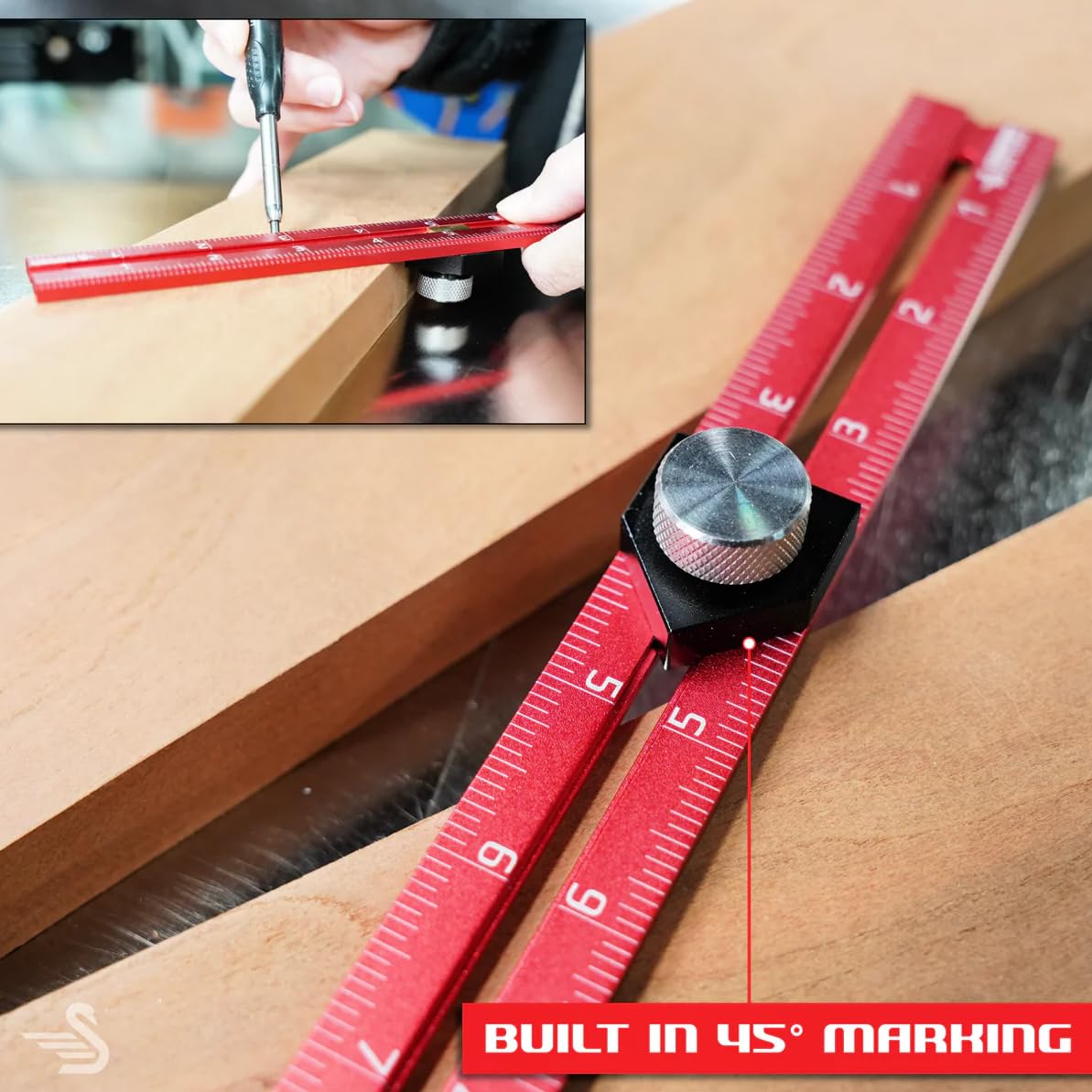 RED Tail Offset Ruler - Offset Marking Gauge, Woodworking Layout Tool for Cabinetry, Trim Work, General Layout and Windows and Doors