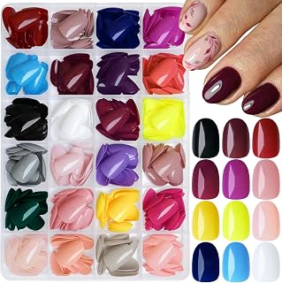 AddFavor Oval Press on Nails Short, 576pcs Oval Fake Nails Full Cover Glossy Short Nails Press on Acrylic False Nail Tips 24 Colors for Women