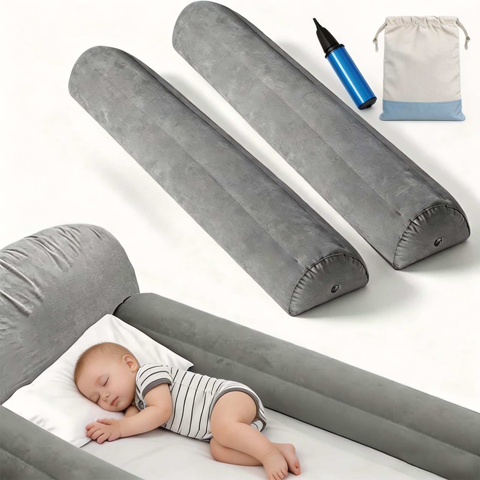 Forena 2 Pack Inflatable Bed Guards for Toddlers, Portable Travel Bed Rails