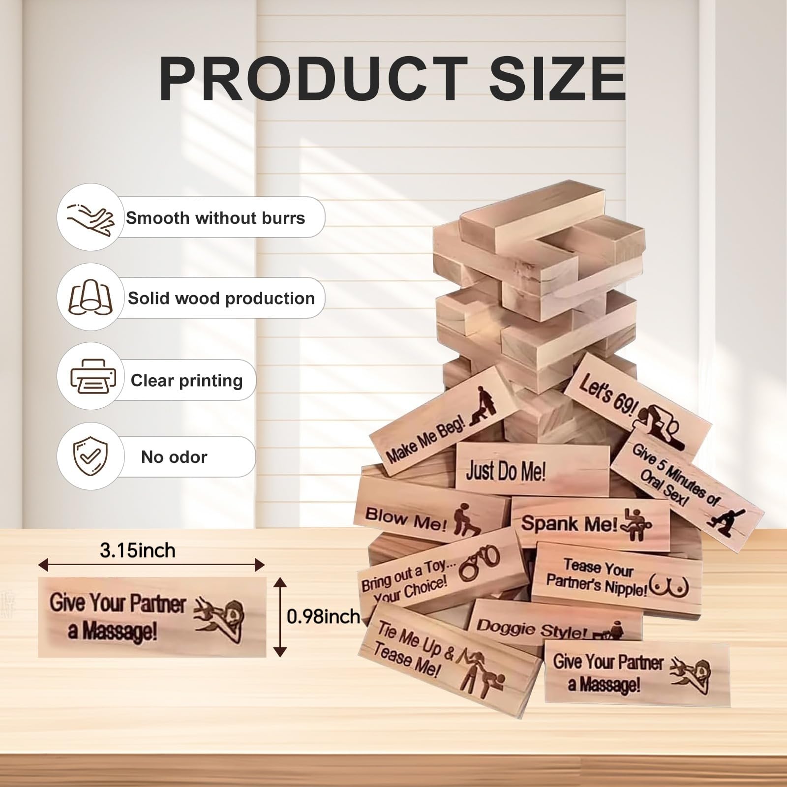 Lot de 48 blocs coquins en bois empilables pour la Saint-Valentin, jeux de couple en bois pour adultes