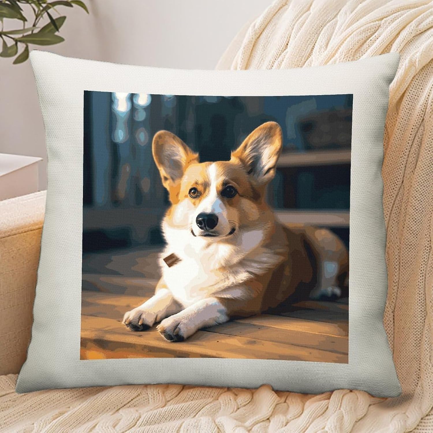 Smart Corgi Pillow Cover Breathable,Pillowcases Boho Decorative Envelope Closure,Throw Pillow Covers for Beach,Patio,Balcony,Couch Living Room 16 * 16in