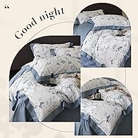 Vista 273 de 3 piezas de juego de funda de edredón tamaño individual XL, funda de edredón blanca con estampado floral azul, ropa de cama coquette de algodón