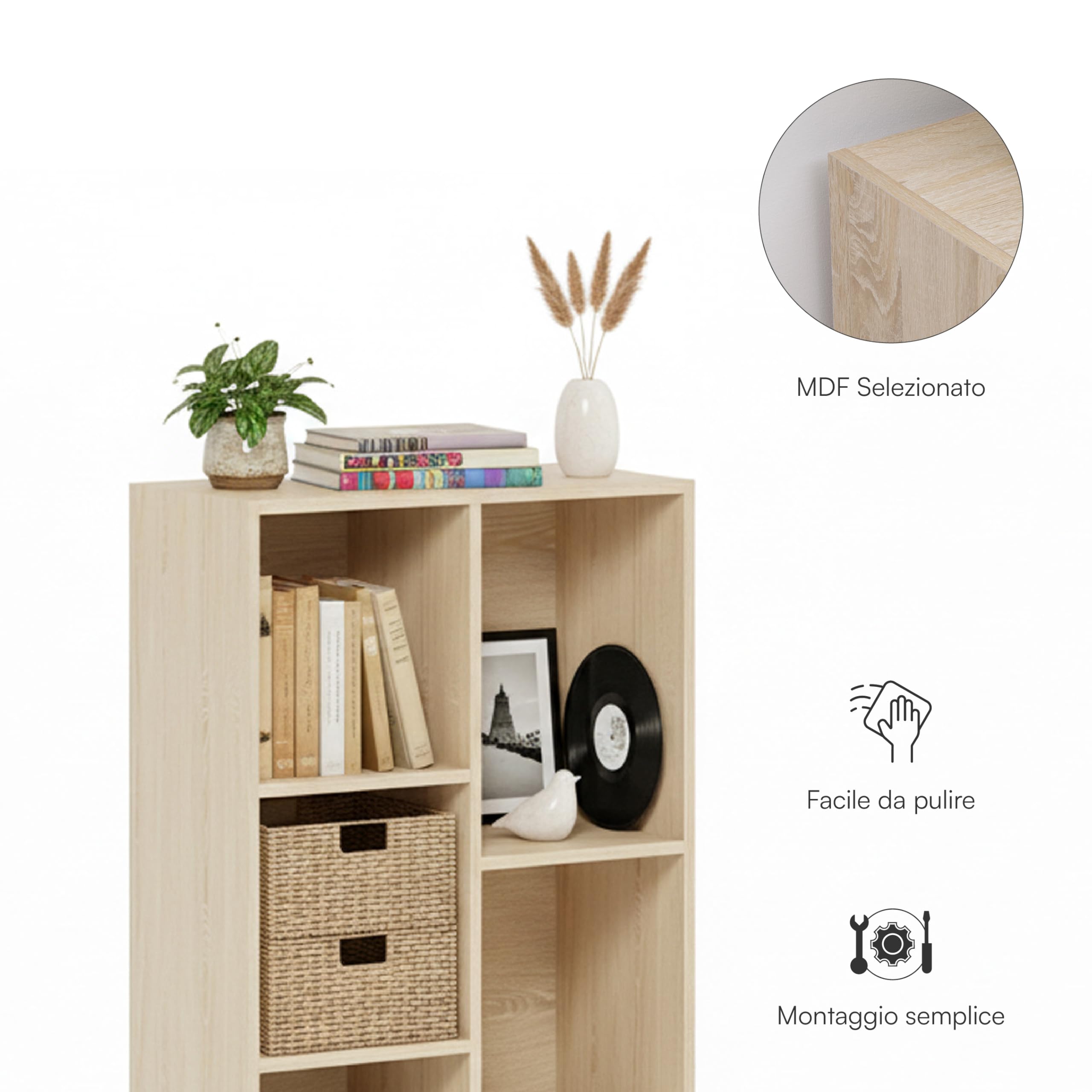Baroni Home Librería de cubos modulares, estantería modular multiusos para salón, dormitorio y entrada, diseño moderno, montaje sencillo (natural 7 cubos)