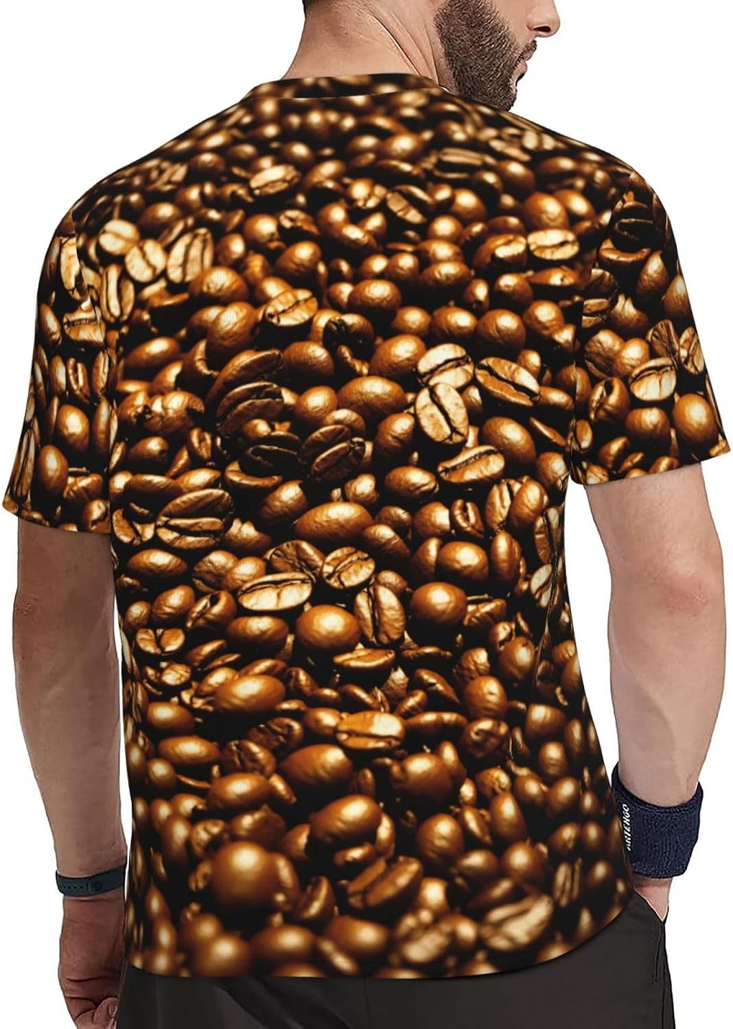 Funny Roasted Coffee Beans Print Mens Short Sleeve Mesh T-Shirt Breathable Athletic Gym Running Casual Sports Wear