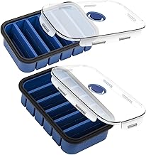 Webake Soup Freezing Container, Silicone Freezer Mould with Lid, 2 Pieces, 6 Holes Freezer Container, Meal Prep, Freezing Extra Large Ice Cube Tray for Soup, Broth, Sauce, Ice Cubes
