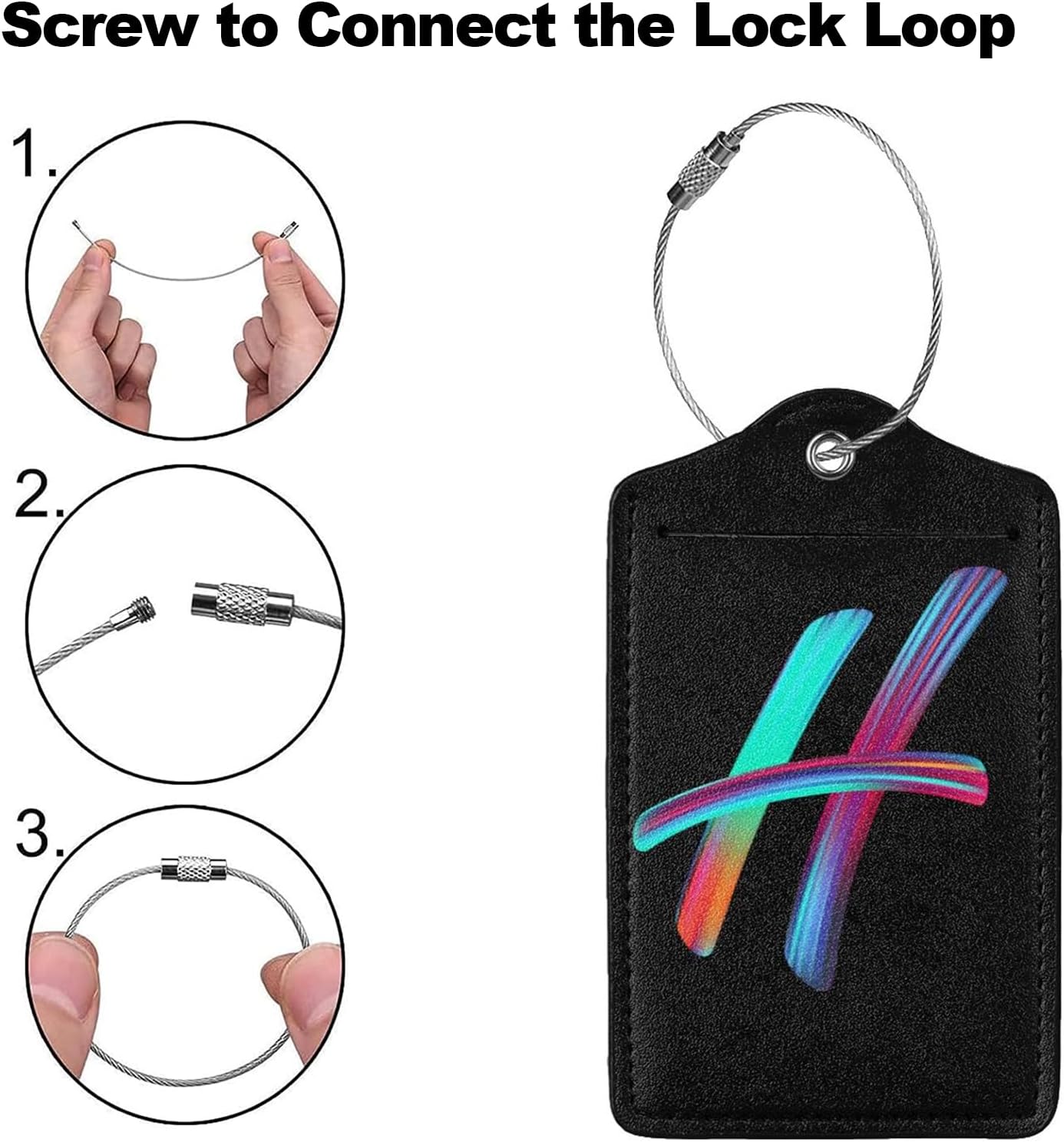 2 Pack Initial Luggage Tags for Suitcase, Colorful Letter Design Cruise Name Bag Tags, Novelty Baggage Identifiers with Full Privacy Cover, Leather ID Label for Women Men Kids Travel, Rainbow Letter H