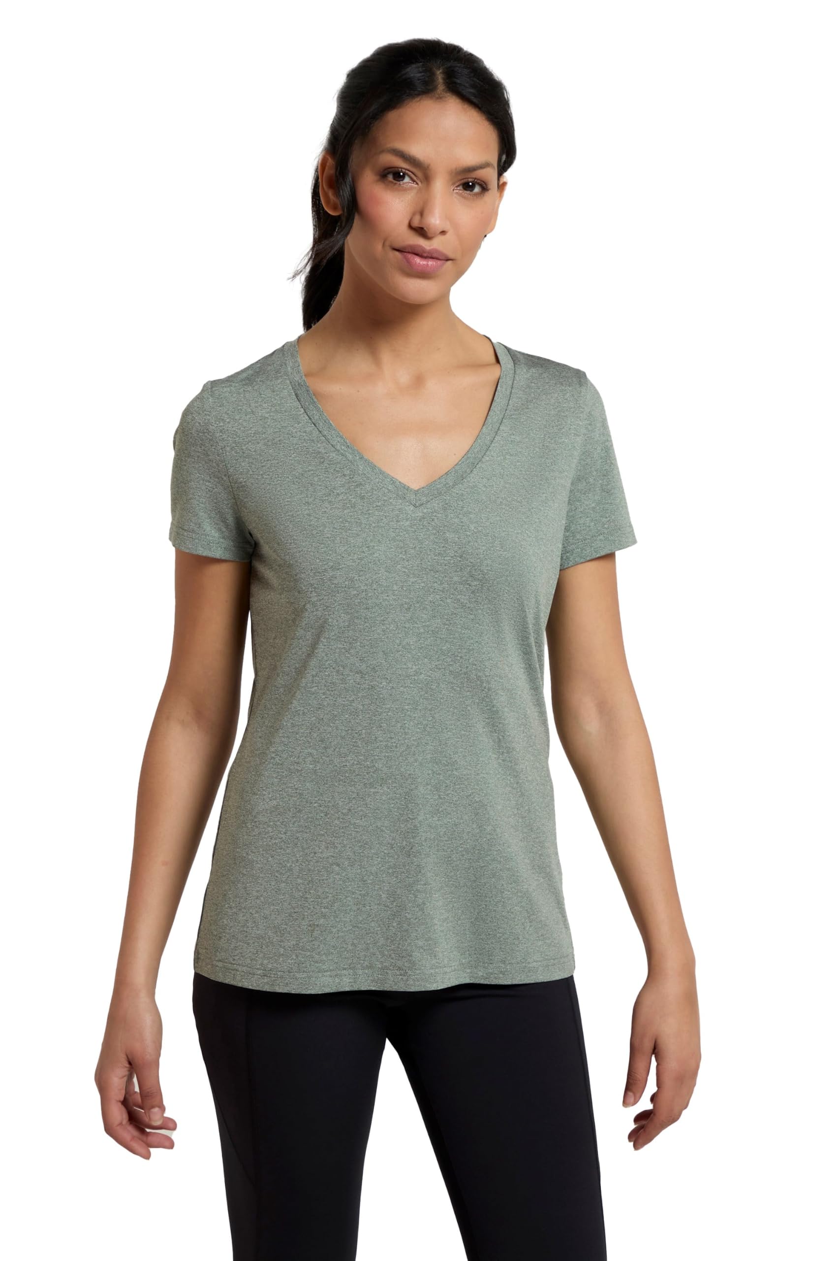 Mountain Warehouse Vitality Womens V Neck Tee - Lightweight T-Shirt, Breathable, High Wicking, Easy Care Ladies Top - Spring Summer, Travelling, Gym, Outdoors Khaki 8