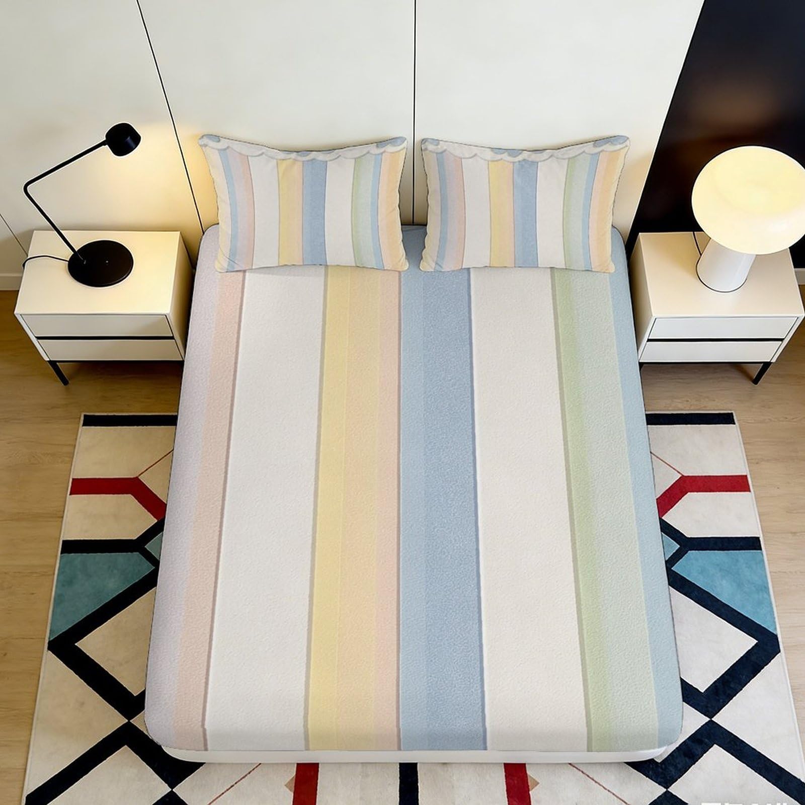 Jqzkxnhpbr Style-6 3D Printed Pastel Stripe Fitted Sheet Microfiber Soft Breathable Rainbow Stripe Bed Cover For Bedroom Guest Room Decor 90X200x25cm
