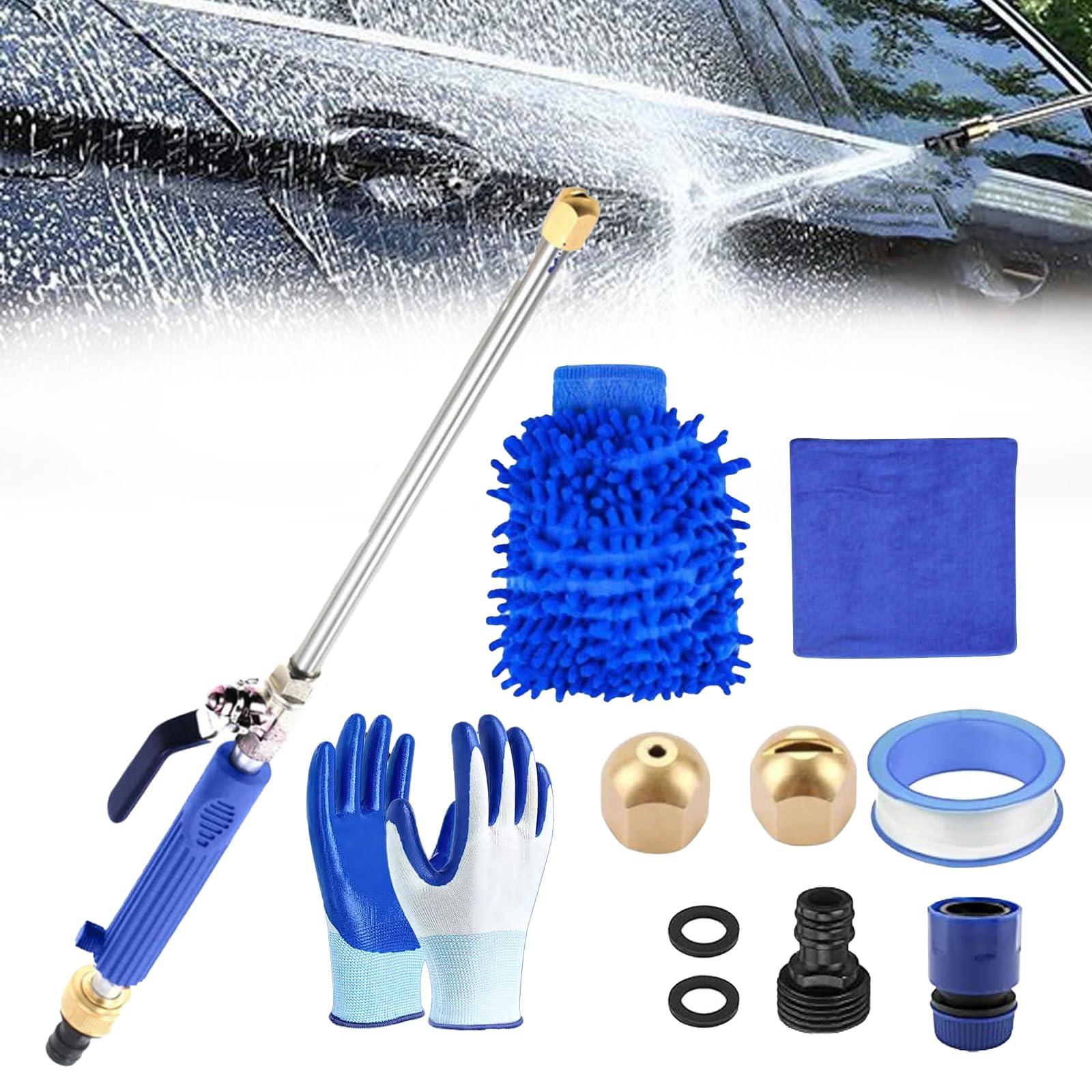 Pressure Washer, 2-in-1 High Pressure Power Washer, Portable Power Washer Gun, With 2 Different Nozzles and Hose for Garden Hose, Cars, Driveways & Patios (Blue)