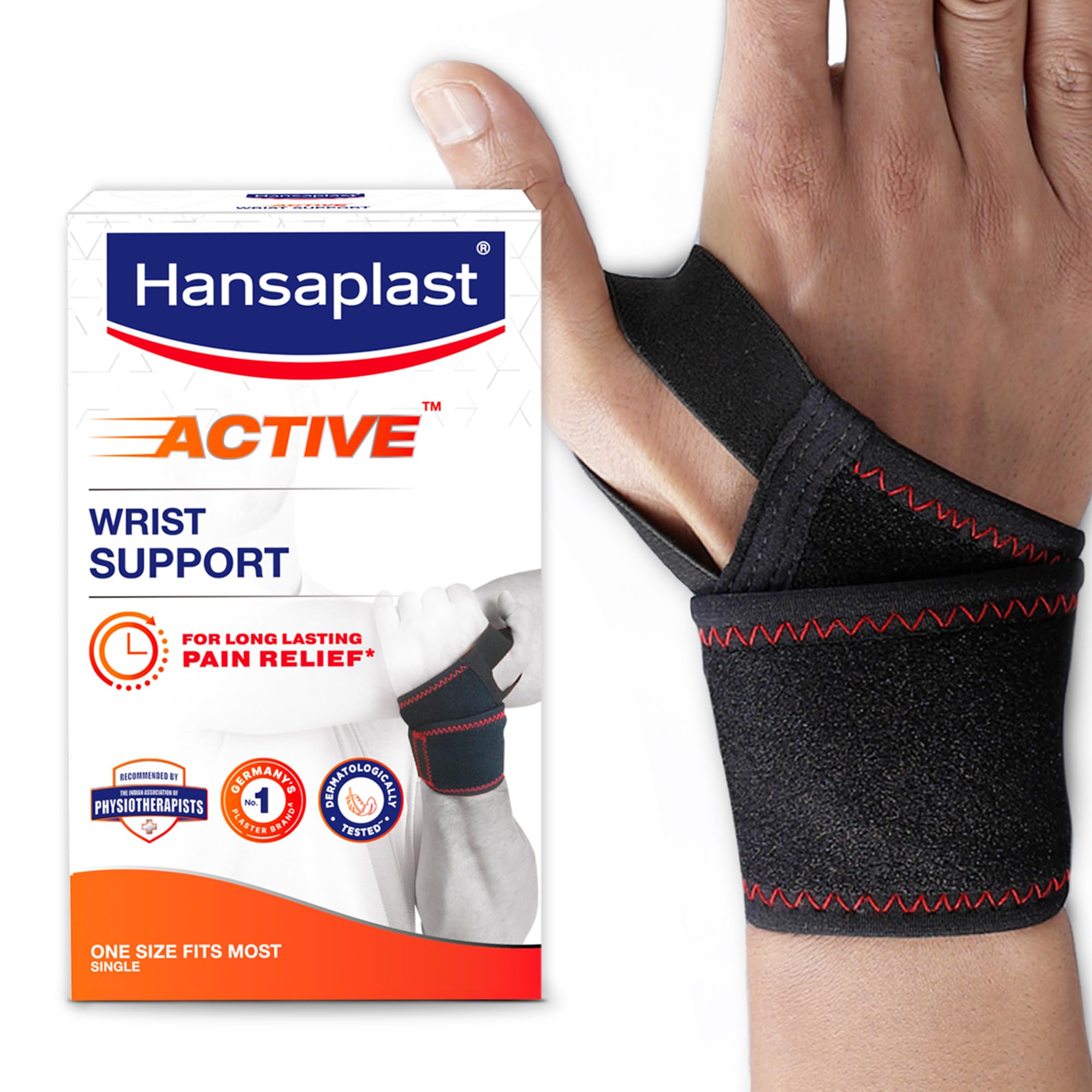 Hansaplast Active Wrist Support for Men & Women | 1 Unit | One Size Fits Most | Neoprene Wrist Band Supporter for Long Lasting Pain Relief & Stability | Skin Friendly Wrist Wrap/Strap with Thumb Loop for Comfortable Fit | Brace for Workout, Gym, Badm (B0CMQ6J7D7) Amazon Price History, Amazon Price Tracker