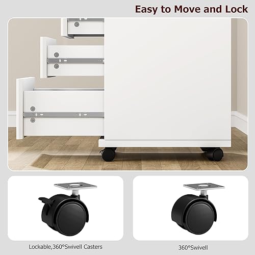 Miniatura 6 de Cómoda de 4 cajones, armario de almacenamiento de madera con ruedas, pedestal rodante debajo del escritorio, para oficina en casa, tamaño