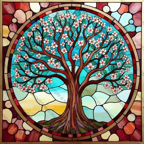 1000 Piece Jigsaw Puzzle Stained Glass Cherry Blossom Tree Puzzle for Adults Jigsaw Puzzles 1000 Pieces Relaxing and Fun Activity