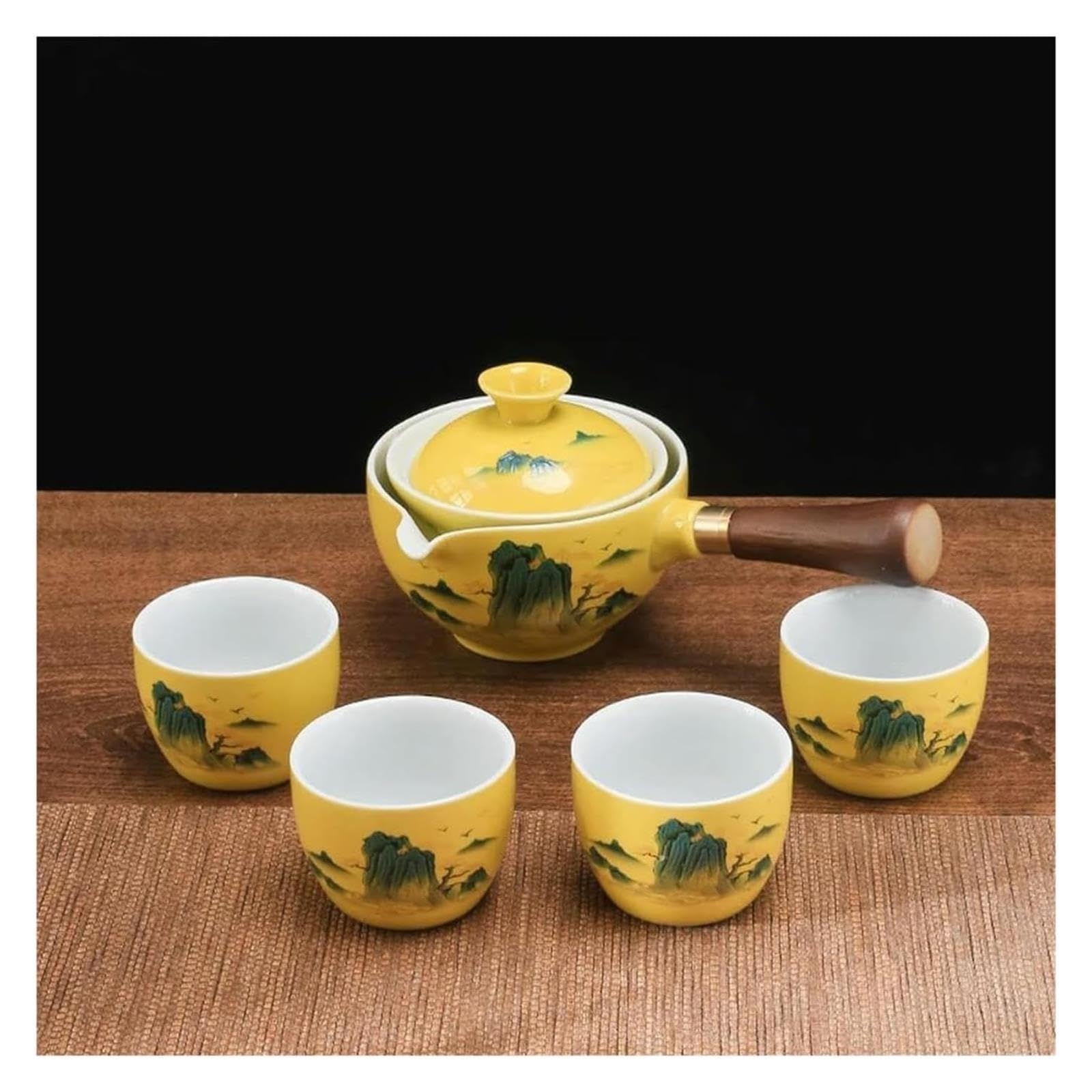 Ceramiczny zestaw do herbaty na 4 filiżanki z przezroczystym szkliwem