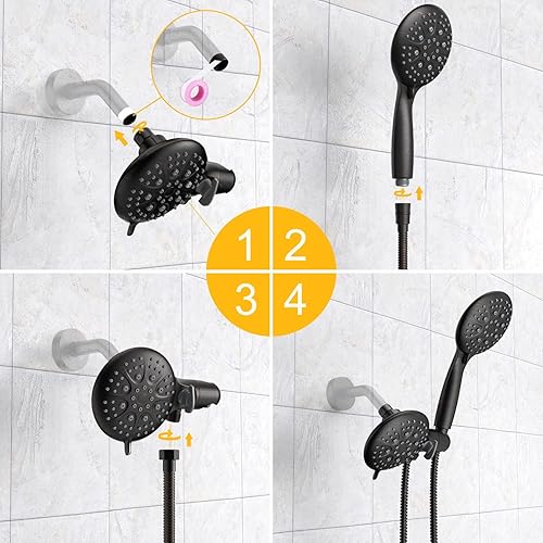 Miniatura 7 de SunCleanse Cabezal de ducha de mano de 9 modos de alta presión, cabezales de ducha negro mate con interruptor de pausa de encendidoapagado integrado