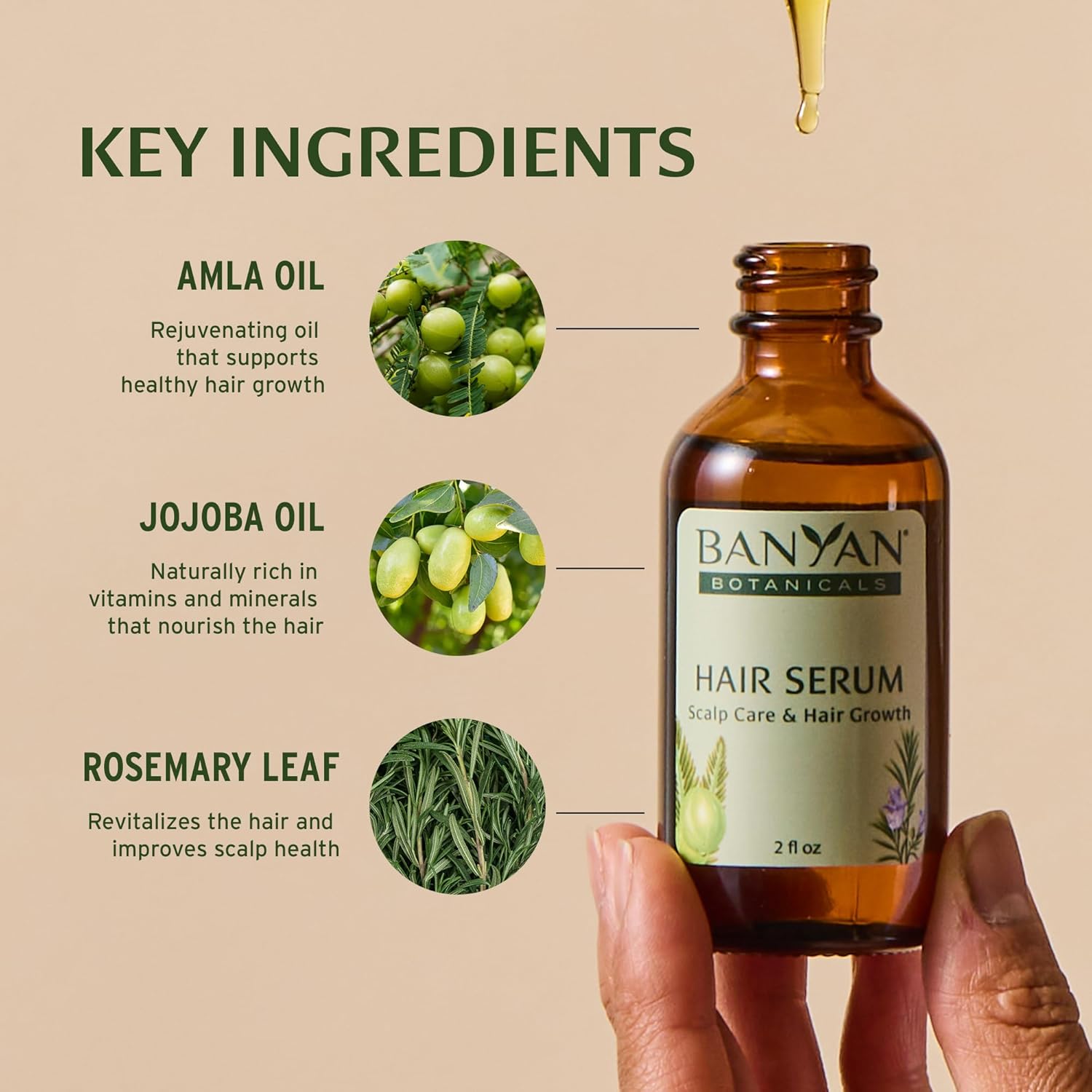 Banyan Botanicals Hair Serum – Ayurvedic Herbal Oil for Scalp Care & Healthy Hair Growth – with Organic Amla, Rosemary & Castor Oil – 2 fl oz – Vegan Non-GMO Sustainably Sourced