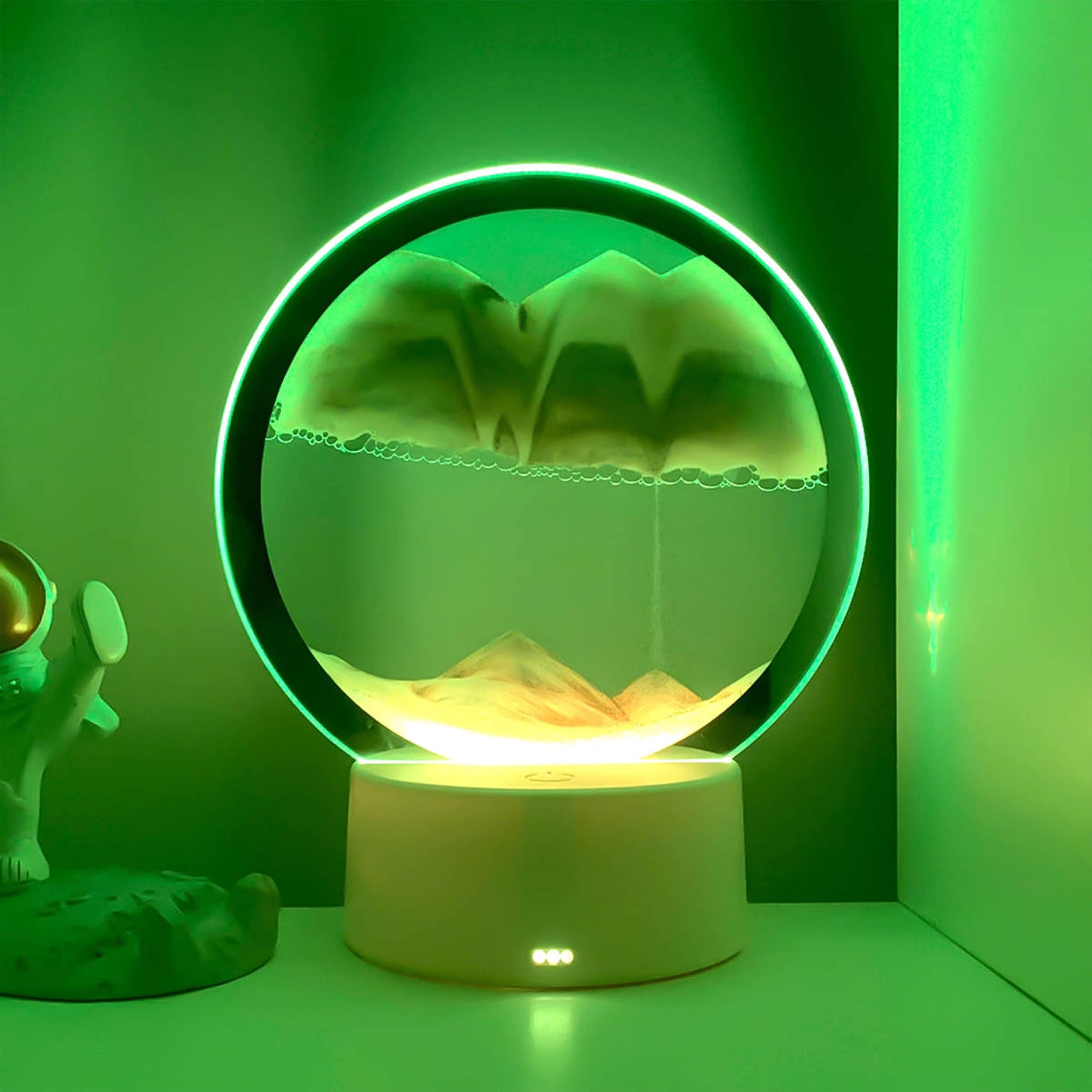 ESOULMoving Sand Art Lamp Moving Sand Decor with LED Light 3D Sand Round Glass Frame Dynamic Sandscapes in Motion Display Decor Relaxing Home Office Decor Night Light Decoration Creative Gift Idea.