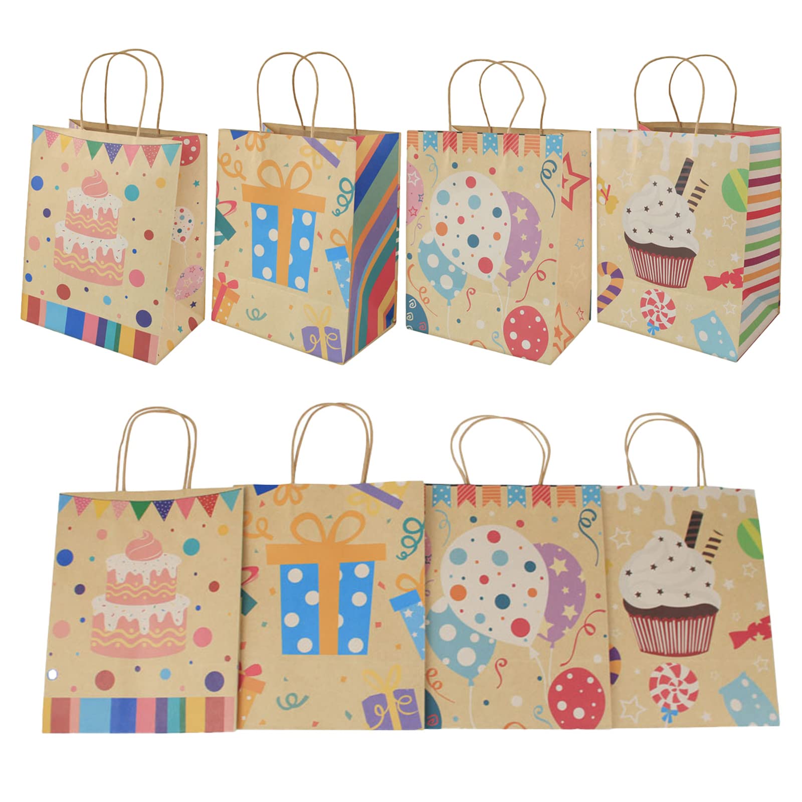 IKesoce 12 Sacchetti Regalo In Carta Kraft Con Manici – Confetti Colorati, 20.7x14x26.2 Cm, Per Compleanno E Natale