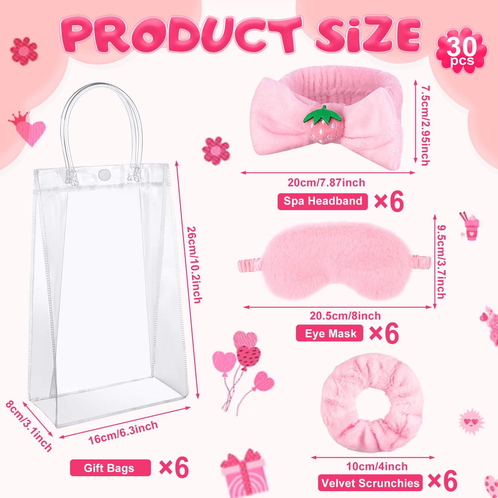 30 Pièces kit Soirée Pyjama Fille Cadeau 6 Chouchous Mignons Pour Femmes 6 Spa Masques de Sommeil En Peluche Rose 6 Gobelets à Paillettes RéUtilisables 6 Bandeaux de Maquillage 6trousses de Maquillage