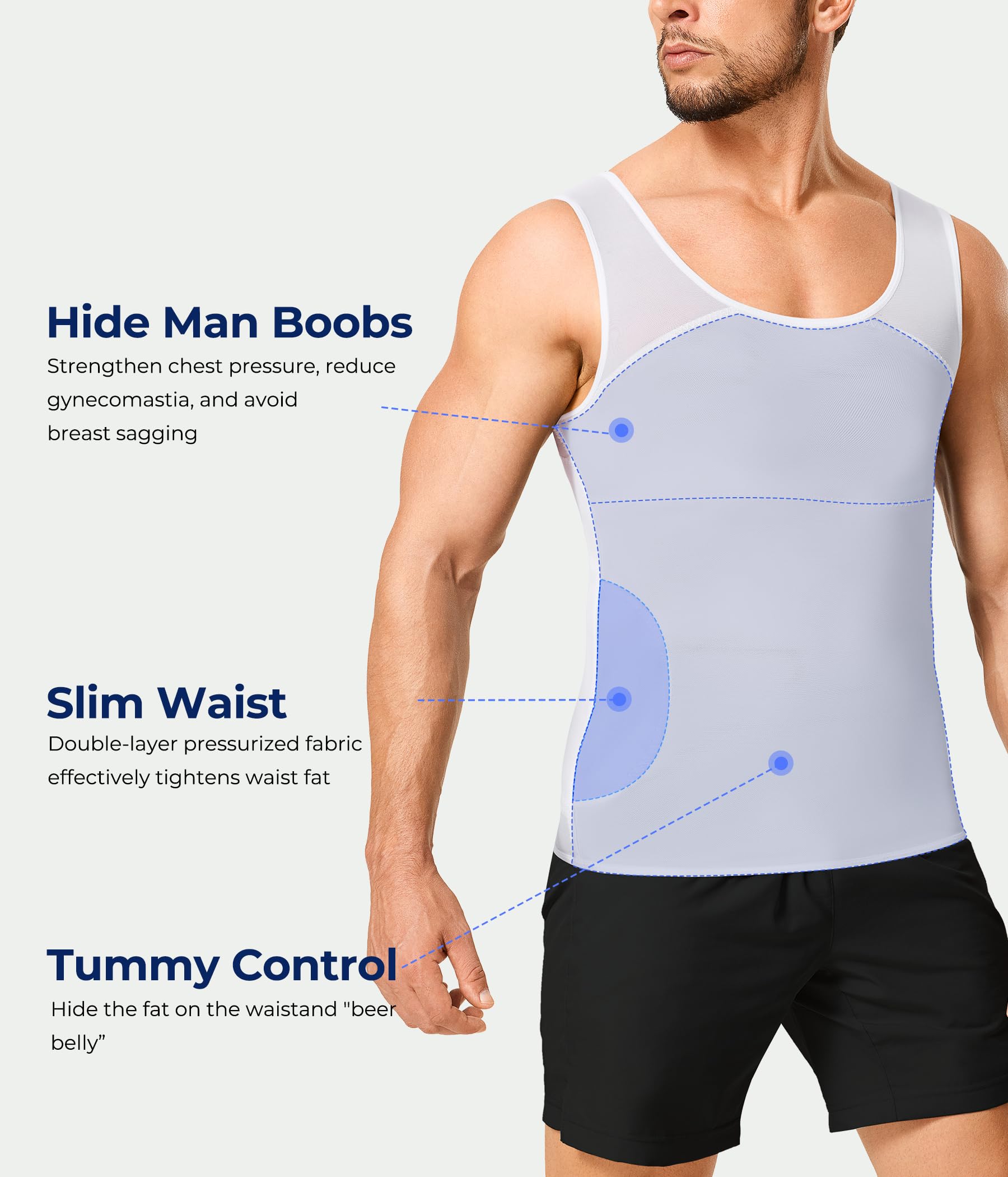 KUMAYES Camiseta Compresión Hombre Faja Reductora Hombre Alta Elasticidad Body Shaper Camisetas de Tirantes sin Mangas