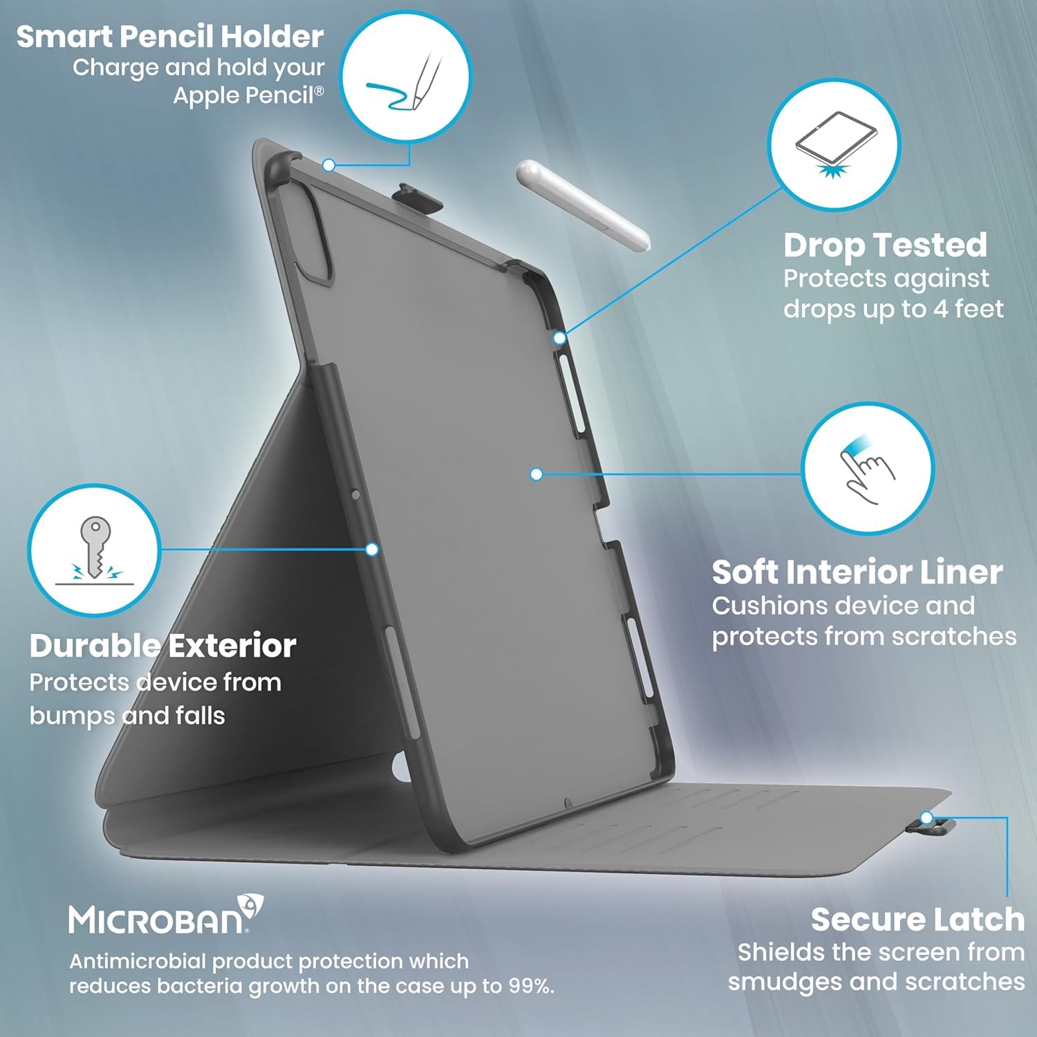 Speck iPad Air 11 Hülle M4 2026 kompatibel mit iPad Air 11 Zoll M4/M3/M2 (2026/2025/2024) mit Stifthalter, Fall- und Kameraschutz, schlanker Multi-Range-Ständer, Balance Folio - Schwarz