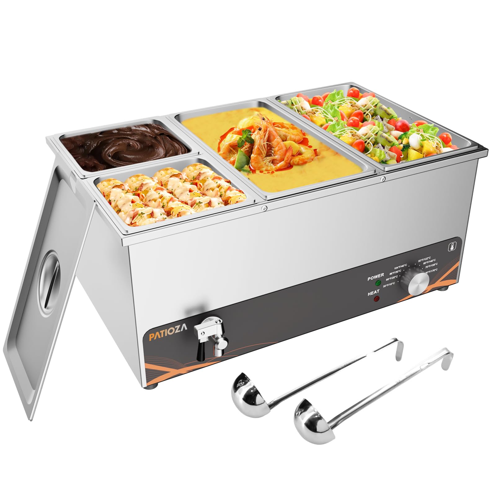 PATIOZA Commercial Bain Marie 4 Pan 1500W Stainless Steel Buffet Warmer — image 1