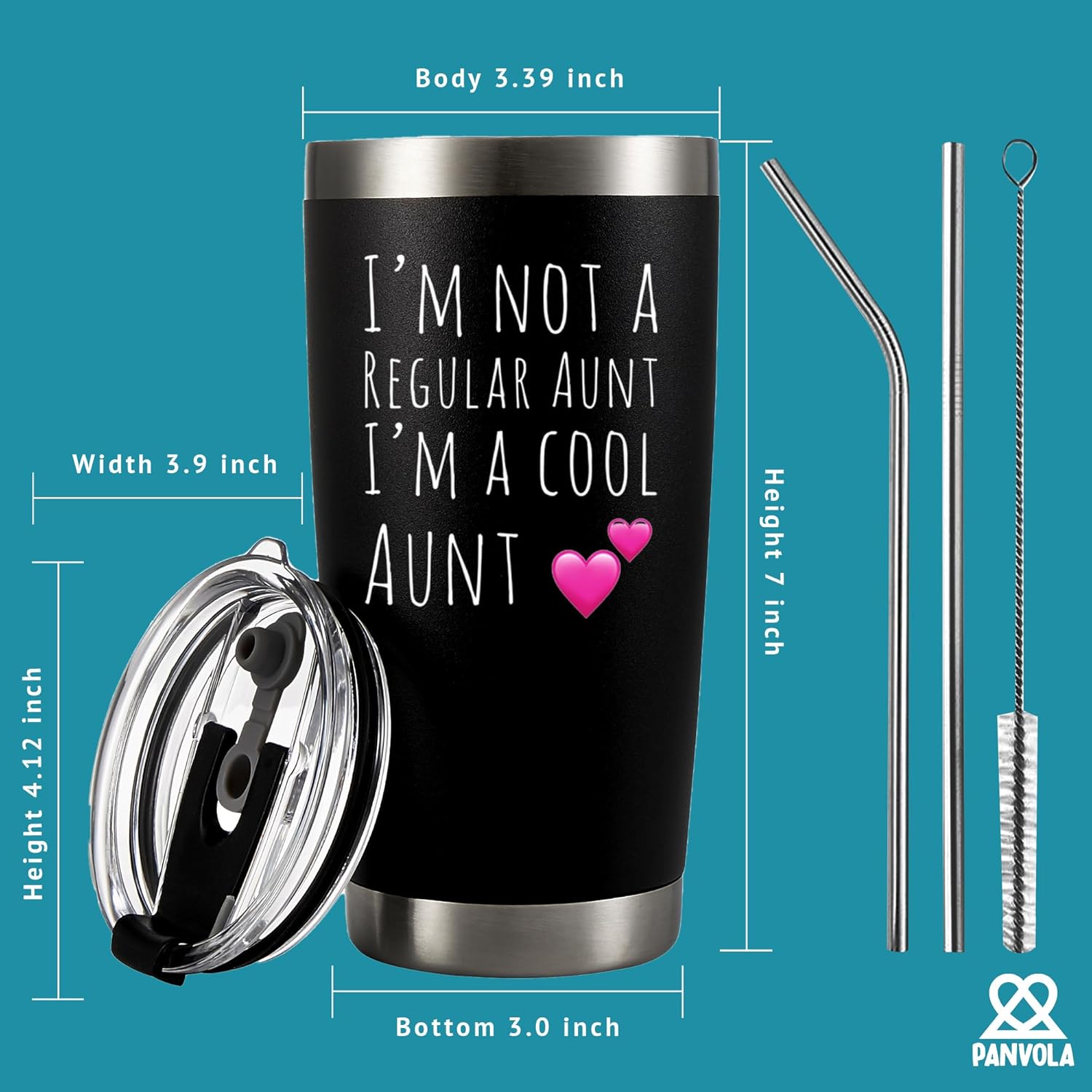Panvola I'm Not A Regular Aunt I'm A Cool Aunt Gifts from Niece Nephew Sister's Mother's Day Gifts for Auntie Tia Vacuum Insulated Tumbler With Removable Straw Lid Stainless Steel 20oz Black - Image 5