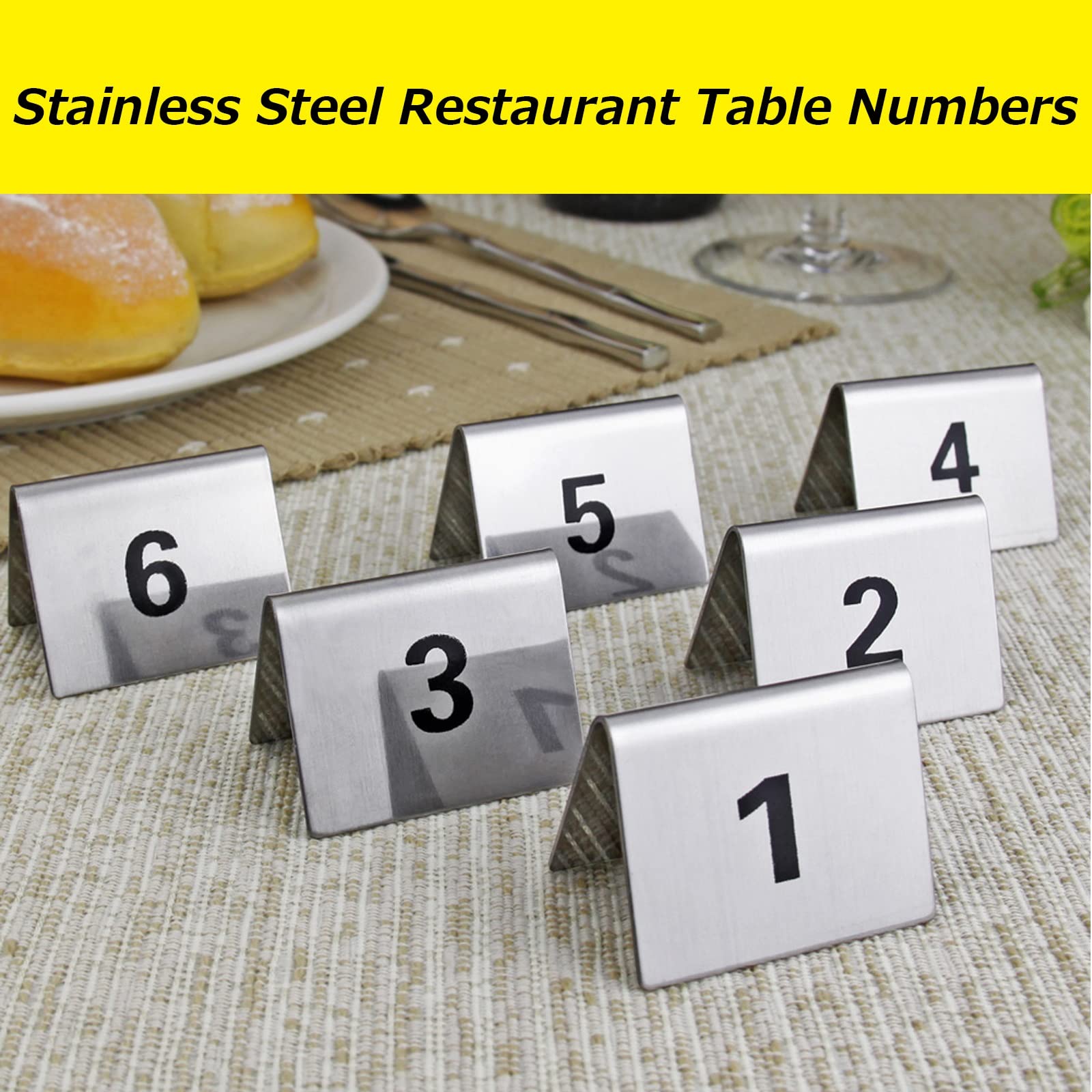 Tischschilder aus Edelstahl im Zeltstil, Tischnummernkarten – robust und leicht zu reinigen – für Restaurant, Bar, Hochzeiten, Tischnummernschild – Metall-Tischkarten 1–50, ,1 to 50-2x1.6Inch/5x4cm