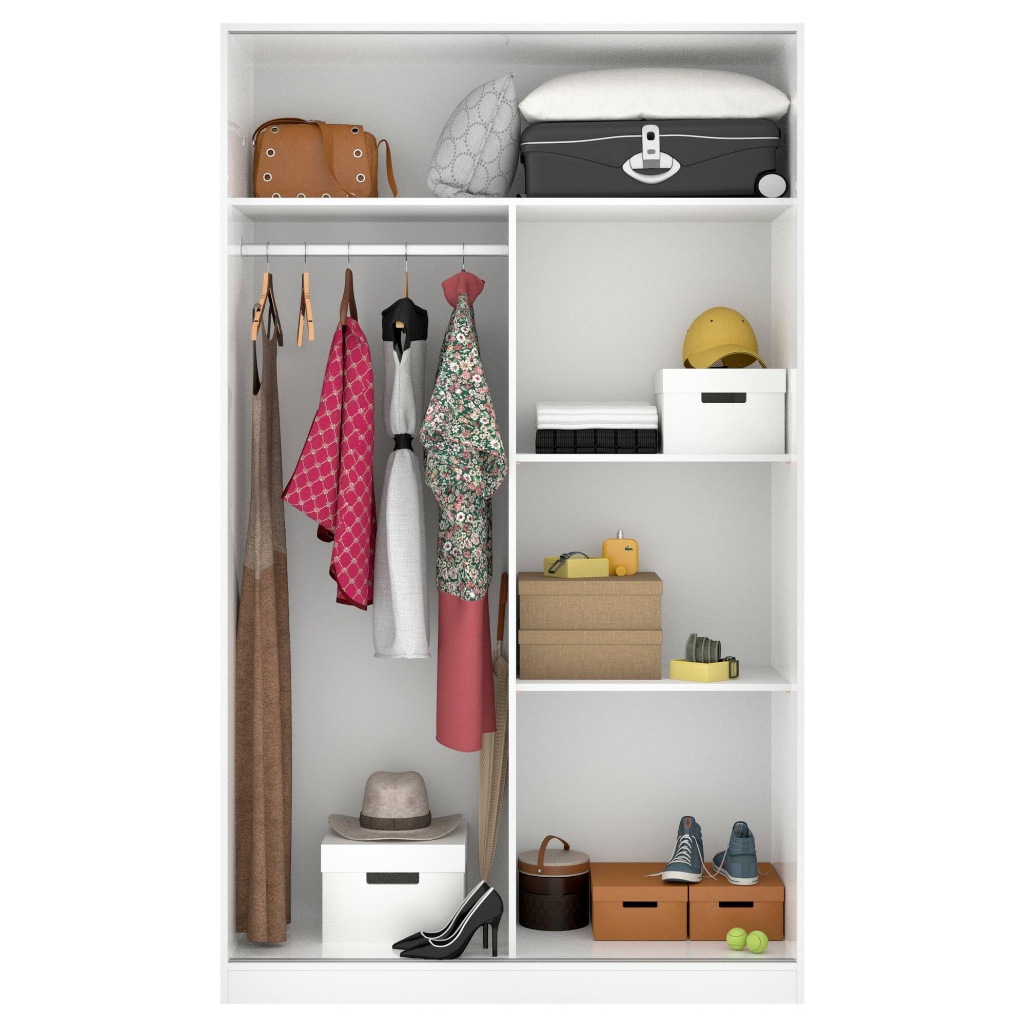 Dmora - Kleiderschrank 2 Türen Denali, Kleiderbügel für Schlafzimmer, Schiebetürenschrank, 120x50h204 cm, Weiß