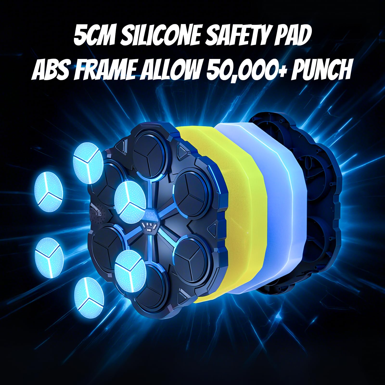 Entrenador de boxeo musical Bluetooth con luces LED, saco de boxeo de silicona de 9 niveles, montaje en pared, juego de fitness con guantes, 3 modos, regalo para adultos/niños, regalo para Navidad