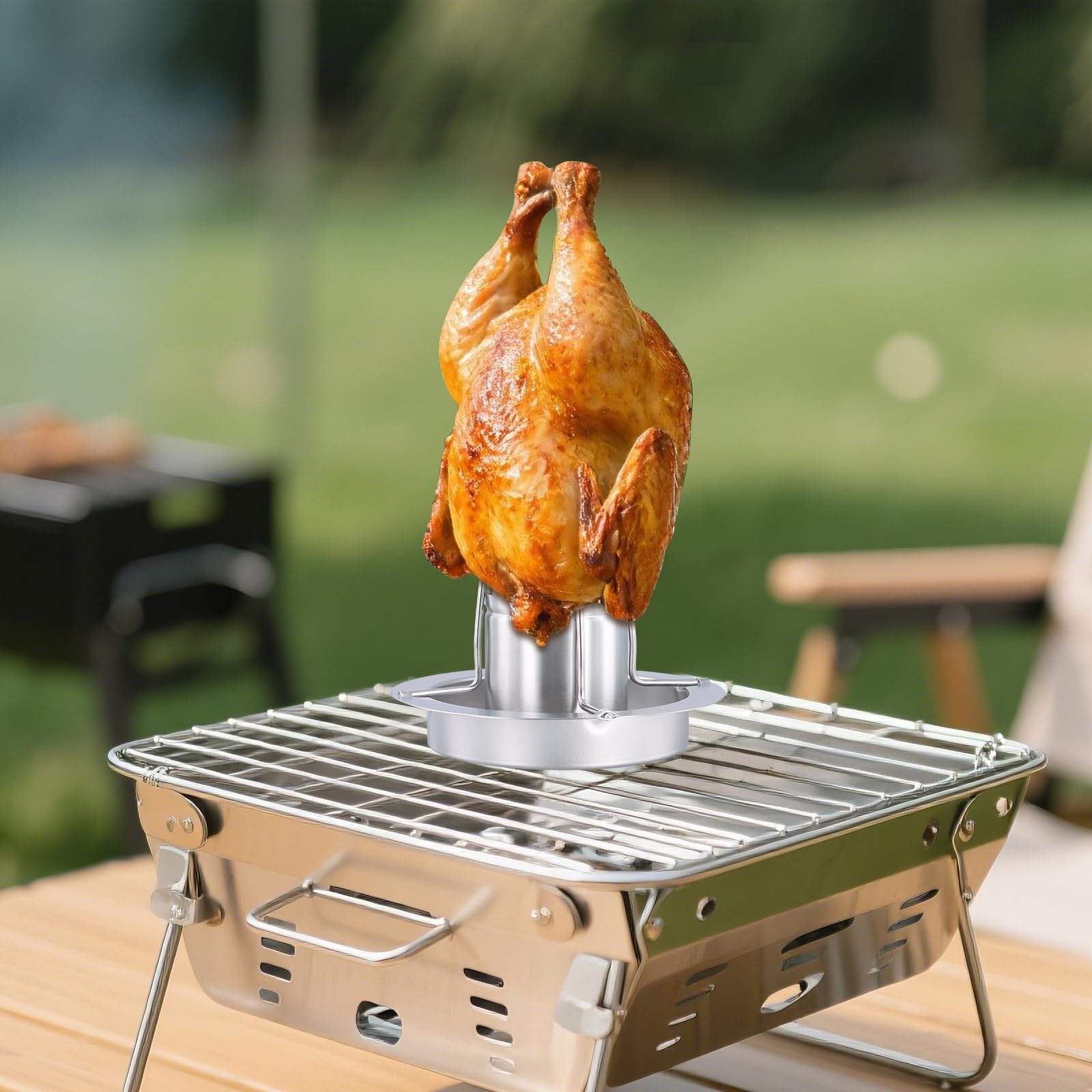 2 Stück Edelstahl Hähnchen Ständer, Bräter Huhn Halterung Vertikal Hähnchen Ständer Grill, Hähnchengriller, Hähnchenbräter Grill, Hähnchenbräter für Hausgrill, 17.5 x 24 cm