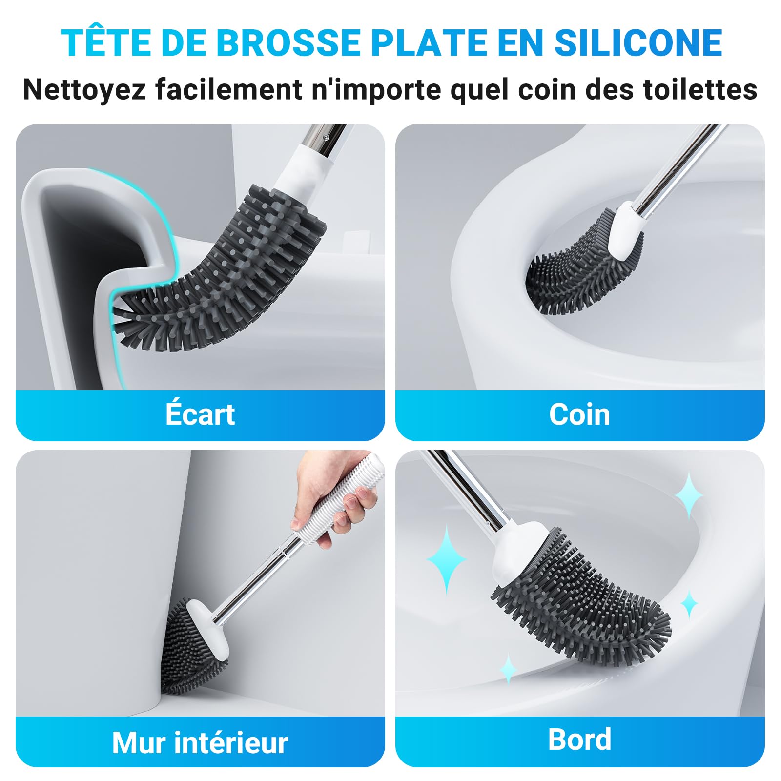 Brosse WC Silicone Alyvisun - Balayette Toilettes Suspendue Séchage Rapide Avec Manche Long - Blanc