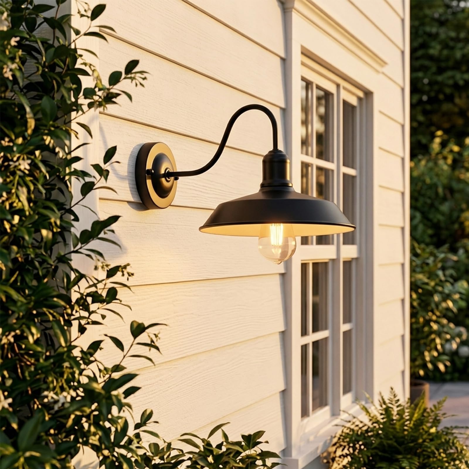 4 Pezzi Applique da Parete per Esterni retrò Lampada da fienile a Collo di Cigno in Ferro Lampada da Parete per Portico Vintage da nero Lampada da Garage Impermeabile antiruggine