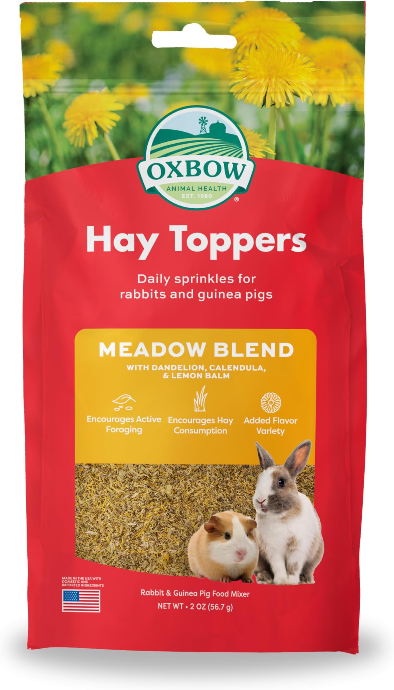 Hay Toppers Meadow Blend, Bunny Treats, Foraging Enrichment for Rabbits, Chinchillas, Guinea Pigs, and Other Small Herbivores, Timothy Hay Topper, Premium Rabbit Food Additive, 2oz