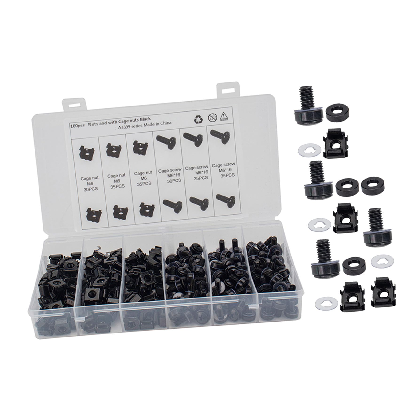 VALICLUD Juego de Tornillos M6 para Armario de Servidores, Tuercas Enjauladas Cuadradas de Acero al Carbono, Tornillos Metálicos Negros 100 Piezas para Montaje en Bastidor Industrial