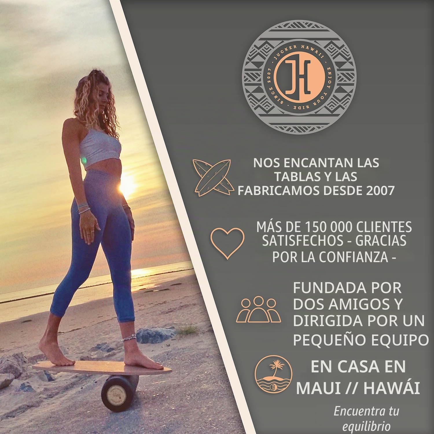 JUCKER HAWAII Balance Board Tabla de Equilibrio Ocean Rocker - Table de Equilibrio Surf Balance Board de madera