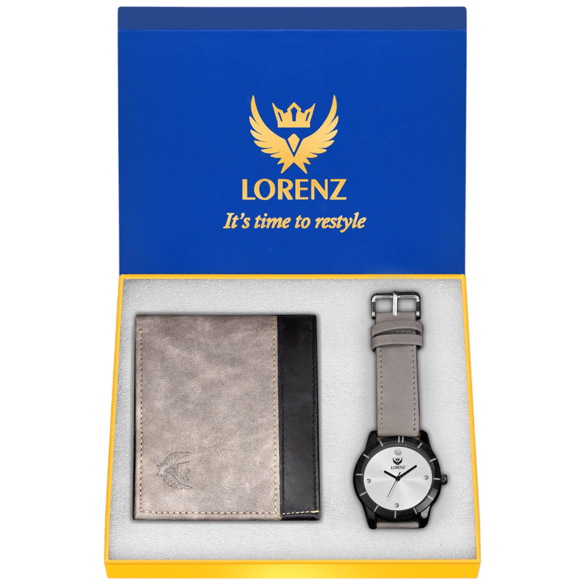LORENZAnalog Silver Dial Watch & Grey Wallet Combo for Men- CM-3034WL-25