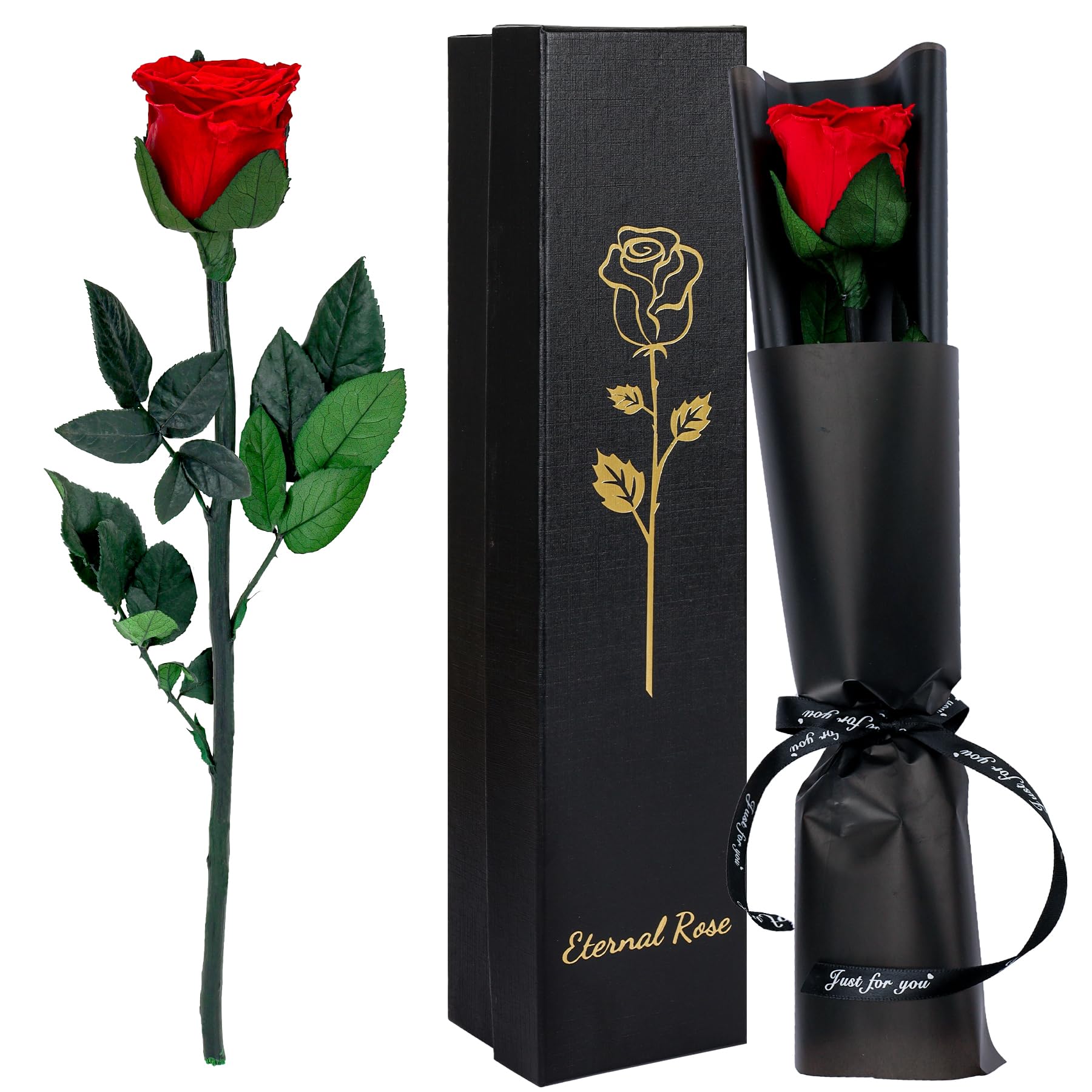Mosstory Konservierte Rosenbox – 49 Rote Forever Flowers Im Samtetui, Geschenk Für Sie