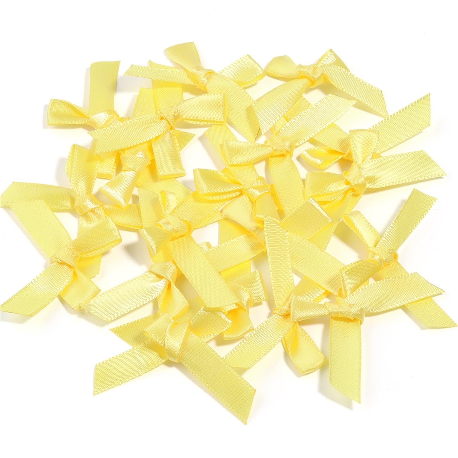 UJEDFHV Mini Bow 50pcs Satin Ribbon Bows Small Polyester Bowknots For DIY Wedding Party Clothing Headwear for DIY Crafts(Yellow)