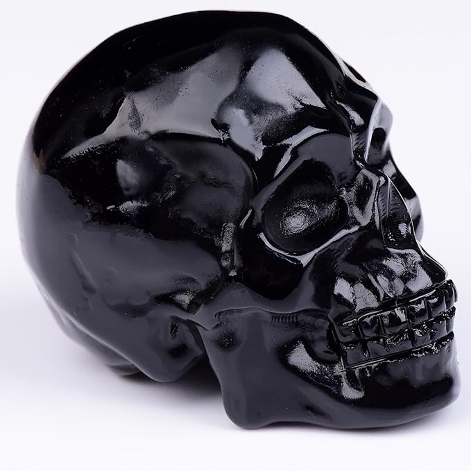 2 Inch Black Obsidian Crystal Skulls Decor,Human Skull Sculpture Statues Healing Crystal Decor,Halloween Skull Figurines,Home Office Decoration Christmas Meditation Gifts for Men Women