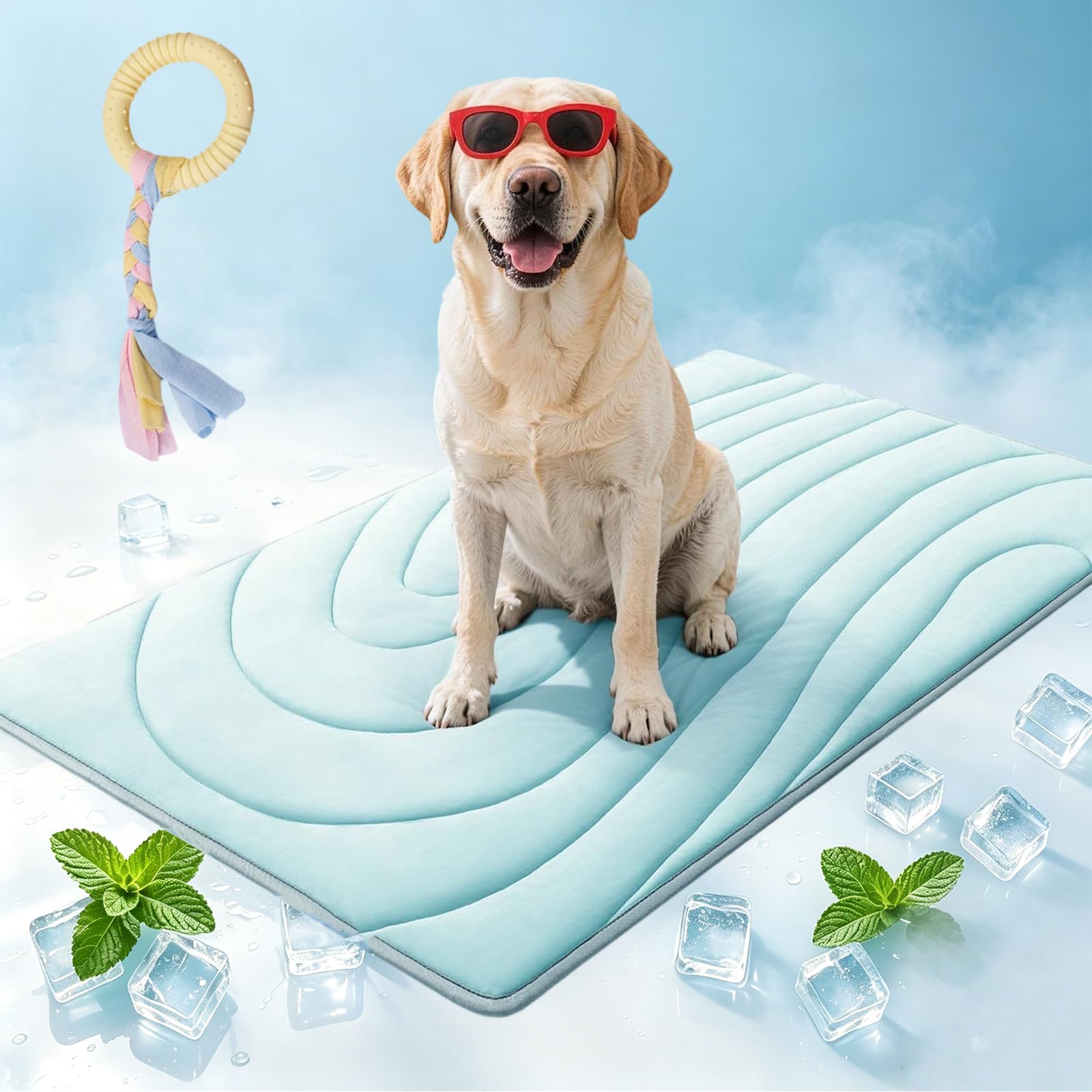 2026 New Cooling Mat for Dogs, Self Cool Dog Bed Mats with Ice-Silk Polyester, Non Gel, Non-Slip Washable Pet Cooling Pad for X-Large, Summer Indoor Outdoor Floor ，Blue：XL-150 * 101cm