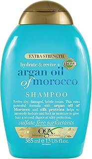 OGX Extra Strength Hydrate & Repair + Argan Oil of Morocco Shampoo for Dry, Damaged Hair, Cold-Pressed Argan Oil to Moisturize & Smooth, Paraben-Free, Sulfate-Free Surfactants, 13 fl oz