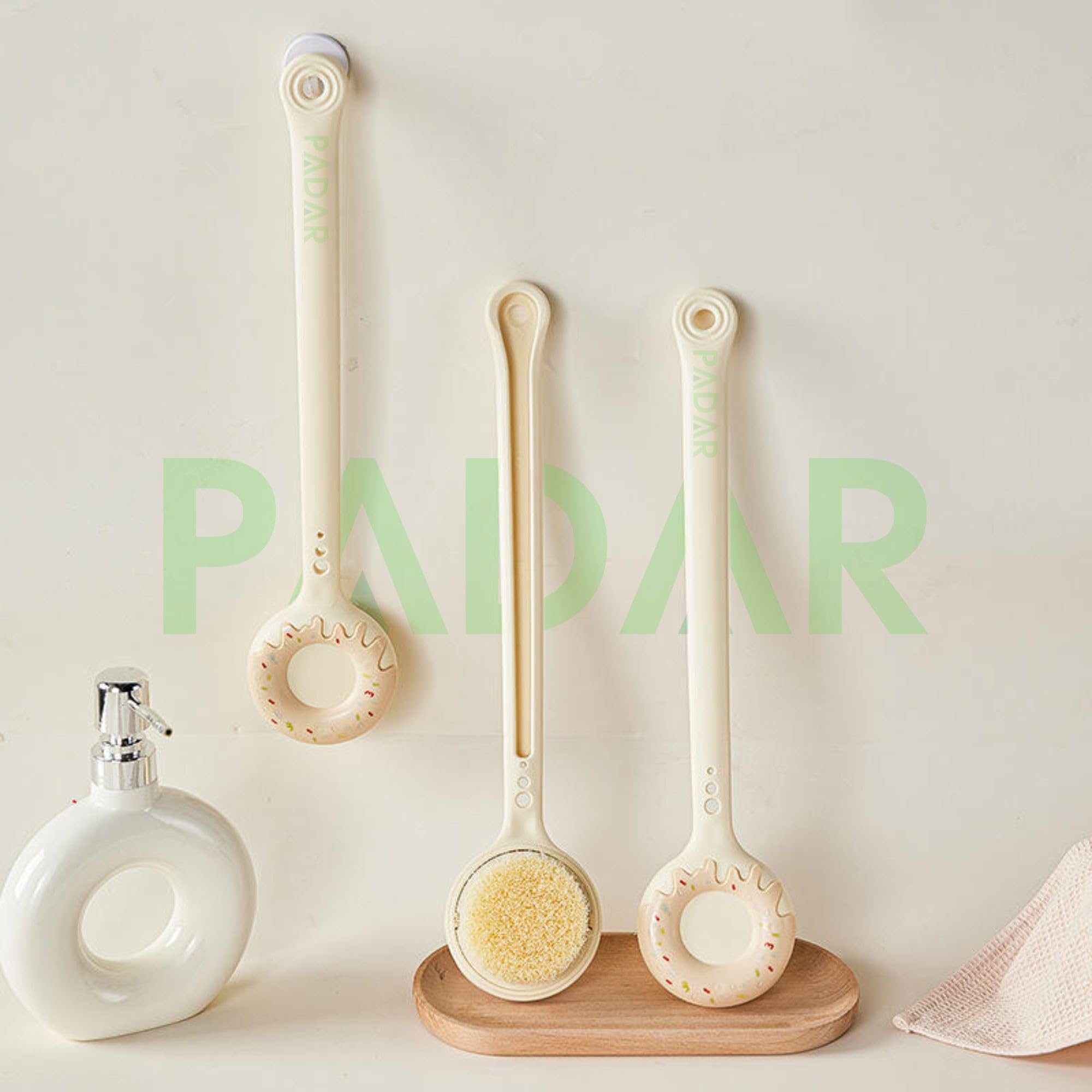 PADAR Dry Back Scrubber for Bath – with Curved Plastic Long Handle Clear Shower Brush Dry Skin Hygienic Exfoliating Cellulite Bath & Shower Brush – Gentle Body Wash Brush & Massage Scrubber for Men & Women (Doughnut Bath Brush) - Image 8 thumbnail
