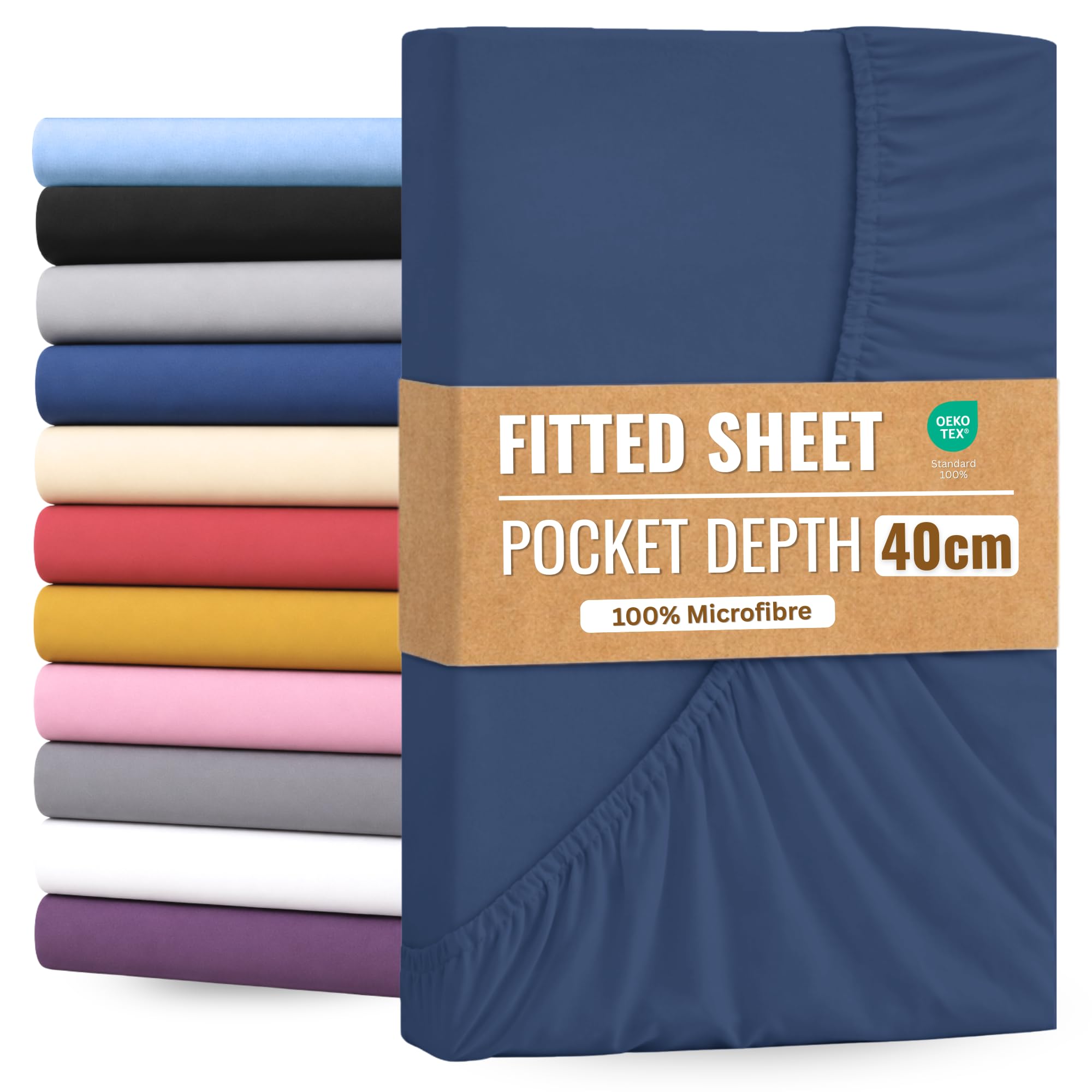 Single Extra Deep Pocket Fitted Sheet Navy Blue 40cm (16-inch)