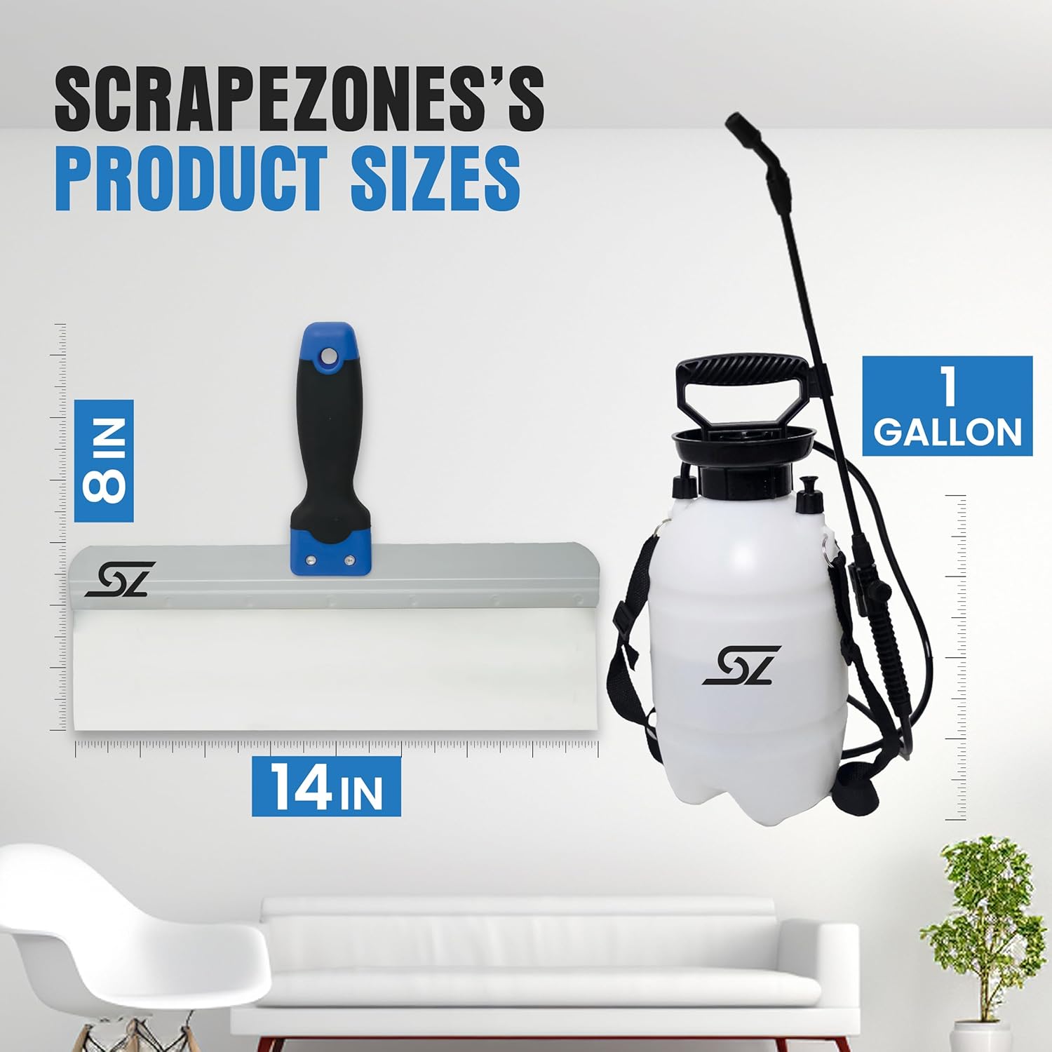 Popcorn Ceiling Removal Tool Kit - 14in Scraper with 1 Gallon Sprayer Designed for Popcorn Removal, for Home Improvement with Backpack Sprayer and Putty Knife Pump Sprayer to Spray Ceiling