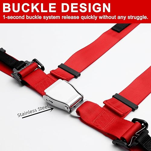 Miniatura 4 de Yakitoko Juego de arnés de seguridad universal de 4 puntos de 2 pulgadas para Go Kart, UTV, ATV, Racing Red