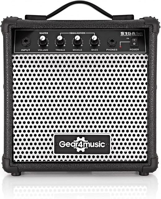 Gear4music Portable 15W Acoustic Guitar Amplifier with 3 Band EQ